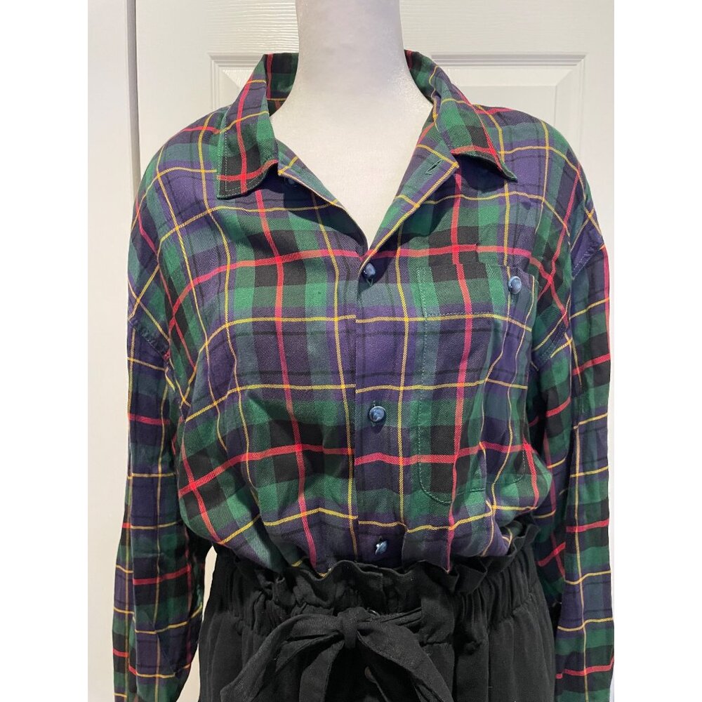 Vtg Lizwear Plaid Button Up Size L Shoulder Pads Feminine 90s Western Country‎